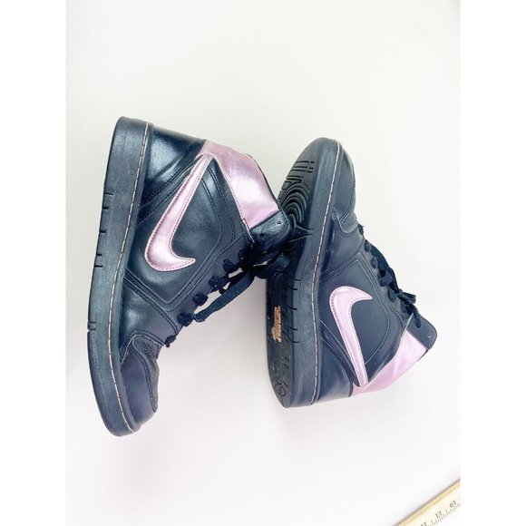 Nike Air Women Sz 8.5 Black Pink Metallic Swoosh High Top Athletic Sneaker Shoes - Picture 4 of 10